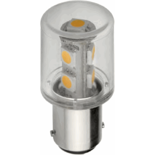 LED Light Bulb, T7, 1-inch Tube, Clear Lens, Ba15D Base 1.5W, 120VAC
